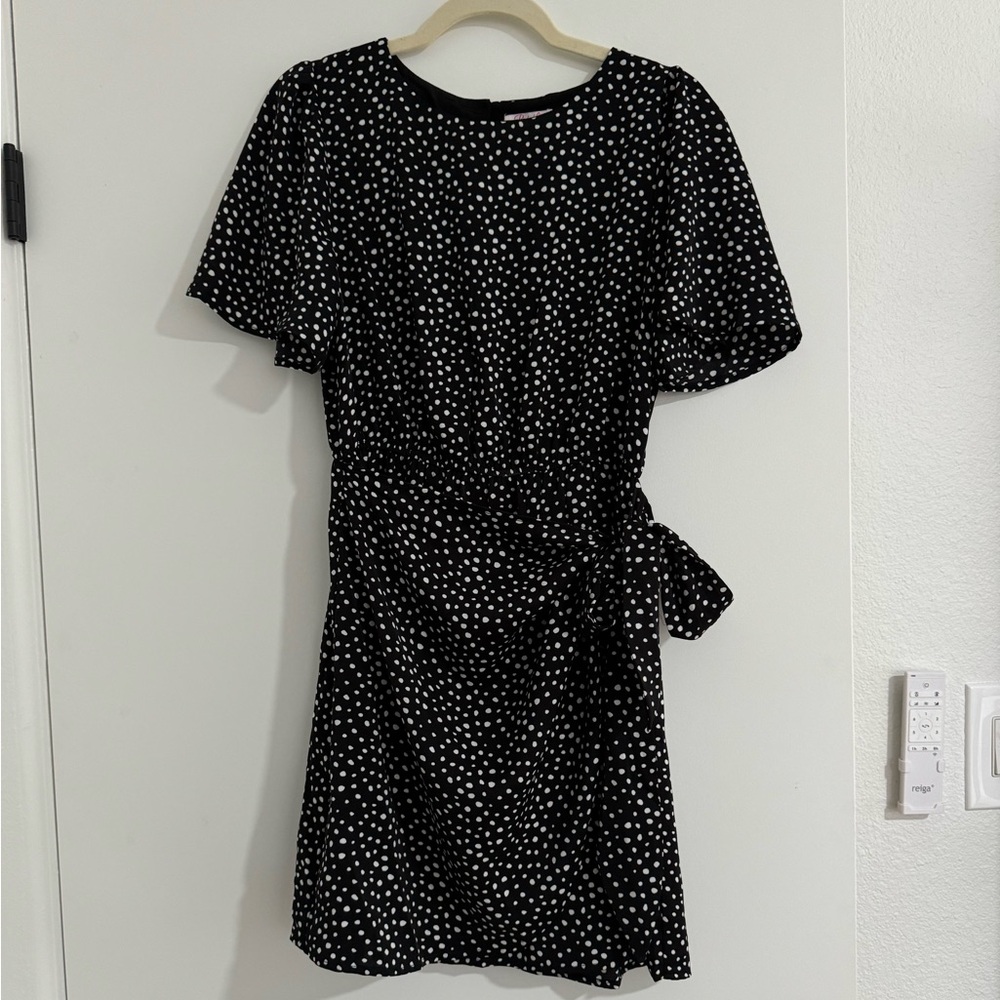 Pink Lily Black & White Dot Wrap Mini Dress